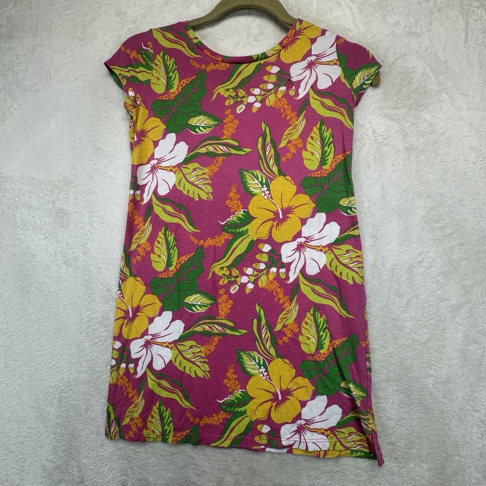 Polo Ralph Lauren Girls Dress M 8-10 Hibiscus‎ Floral Pink Tropical